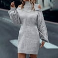 thumbnail image 7 of Sweater Dresses for Women Casual Turtleneck Cold Shoulder Long Sleeve Cable Knit Dress 2025 Fall Winter Mini Dress, 7 of 7