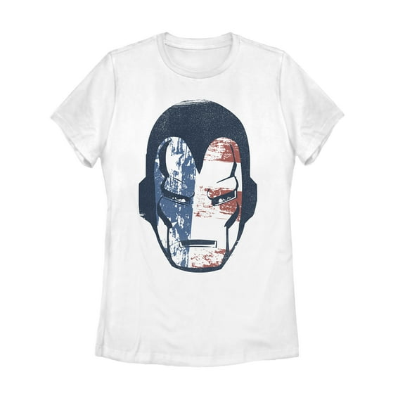 Women's Marvel Fourth of July Iron Man American Flag Mask Graphic Tee White Medium