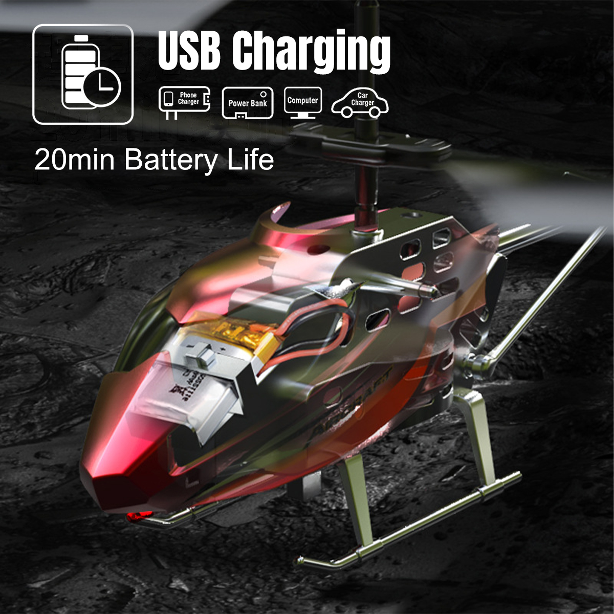 PayUSD Remote Control Helicopter Mini Gyroscope RC Helicopters LED Light for Indoor to Fly for Kids and Beginners, Red - image 4 of 8