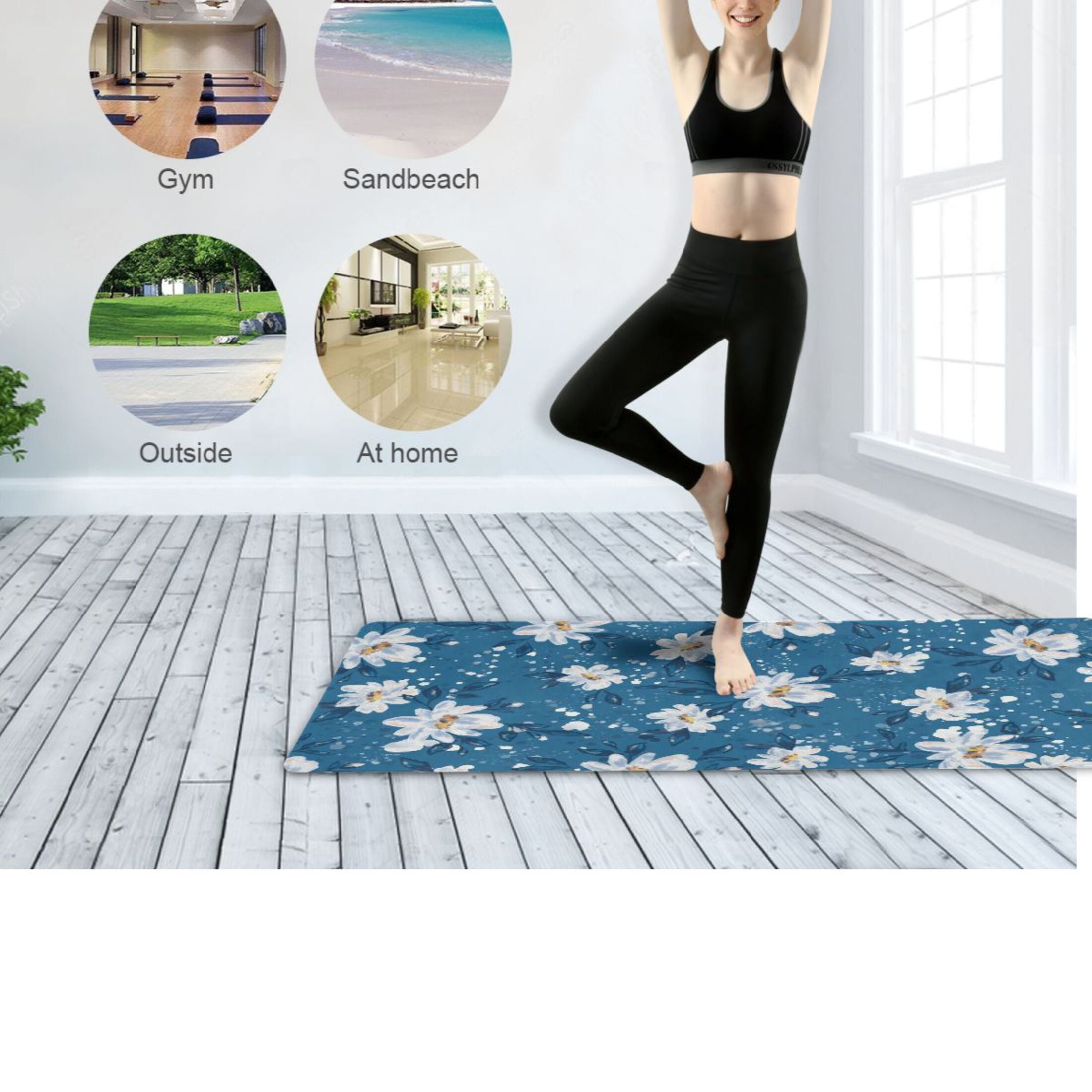 BZSMCE Yoga Mat Women Fitness Mat Azure Floral Serenity Pattern