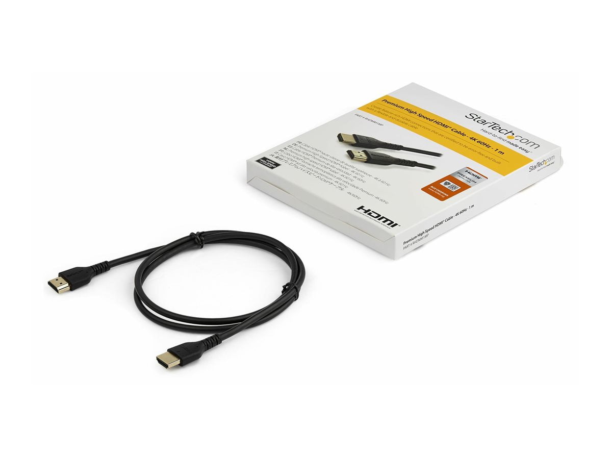 StarTech 1m Premium Certified HDMI 2.0 Cable with Ethernet - 3ft High Speed UHD 4K 60Hz HDR Durable Rugged Ultra HD HDMI Monitor Cord (rhdmm1mp)