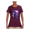 thumbnail image 2 of Fantasy Wolf Howling at The Full Moon Animal Lover Womens Graphic T-Shirt, Maroon, 2XL, 2 of 3