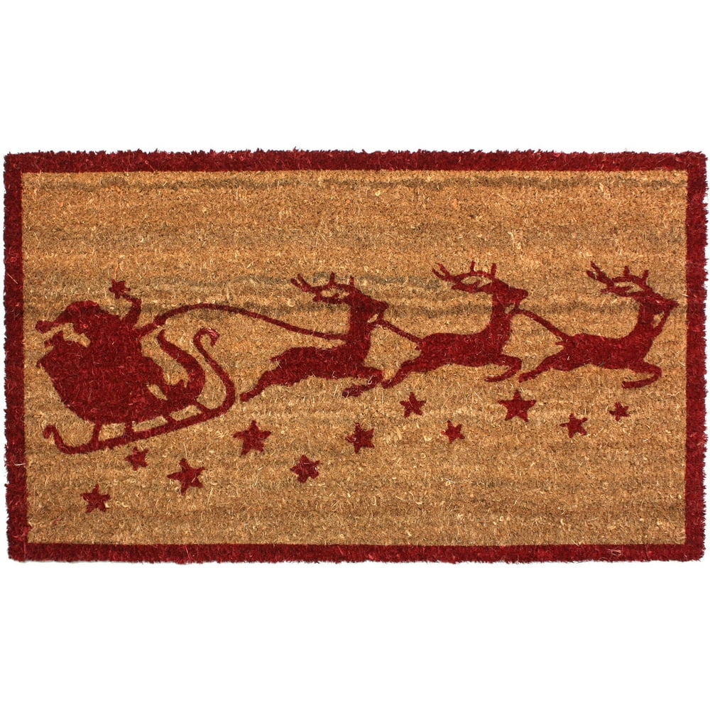 Christmas Santa's Sleigh Vinyl Back Coco Doormat