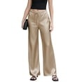 thumbnail image 2 of Karymi Jean Shorts Womens Satin Wide Leg Palazzo Pants, Elastic Drawstring High Waist Full Length Draped Straight Trousers with Side Pockets Workout Shorts Women, 2 of 8