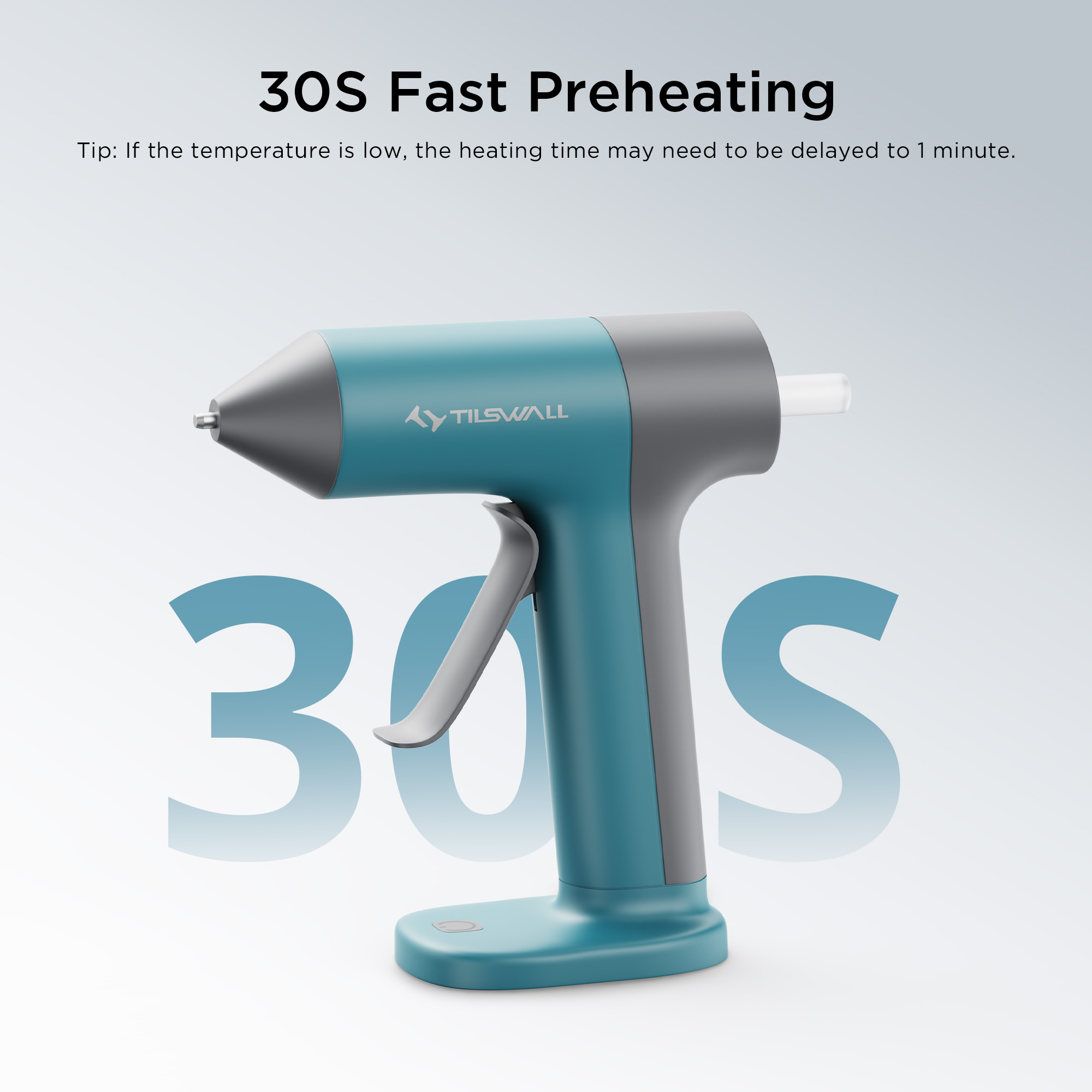 Tilswall Cordless Hot Glue Gun, High Temperature, 30s Fast Preheating Anti-drip Glue Gun, 2Ah USB-C Rechargeable, with 20 Pcs Mini Glue Sticks Set for DIY Craft, Home Decor, Blue