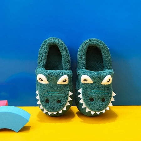 

QISIWOLE Winter Warm Home Kids Cotton Slippers Cute Dinosaur Pattern Indoor Cartoon Baby Soft Sole Flat Bottom Children Slip On Shoes rollbacks