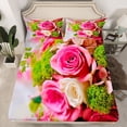 thumbnail image 2 of Homewish Floral Rose 4 Pieces Queen Sheet Sets for Teens Boys Girls,Chic Flowers Ultra Soft Flat Sheet,Pink Green Queen Fitted Sheet,Ultra Soft Home Decor, 2 of 7