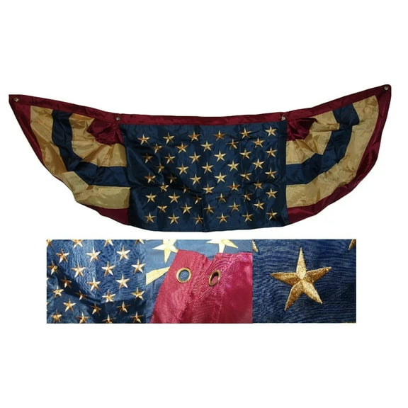1.5x5 USA American Tea Stain Embroidered Nylon 2ply Flag 1.5' x 5' Bunting Fan