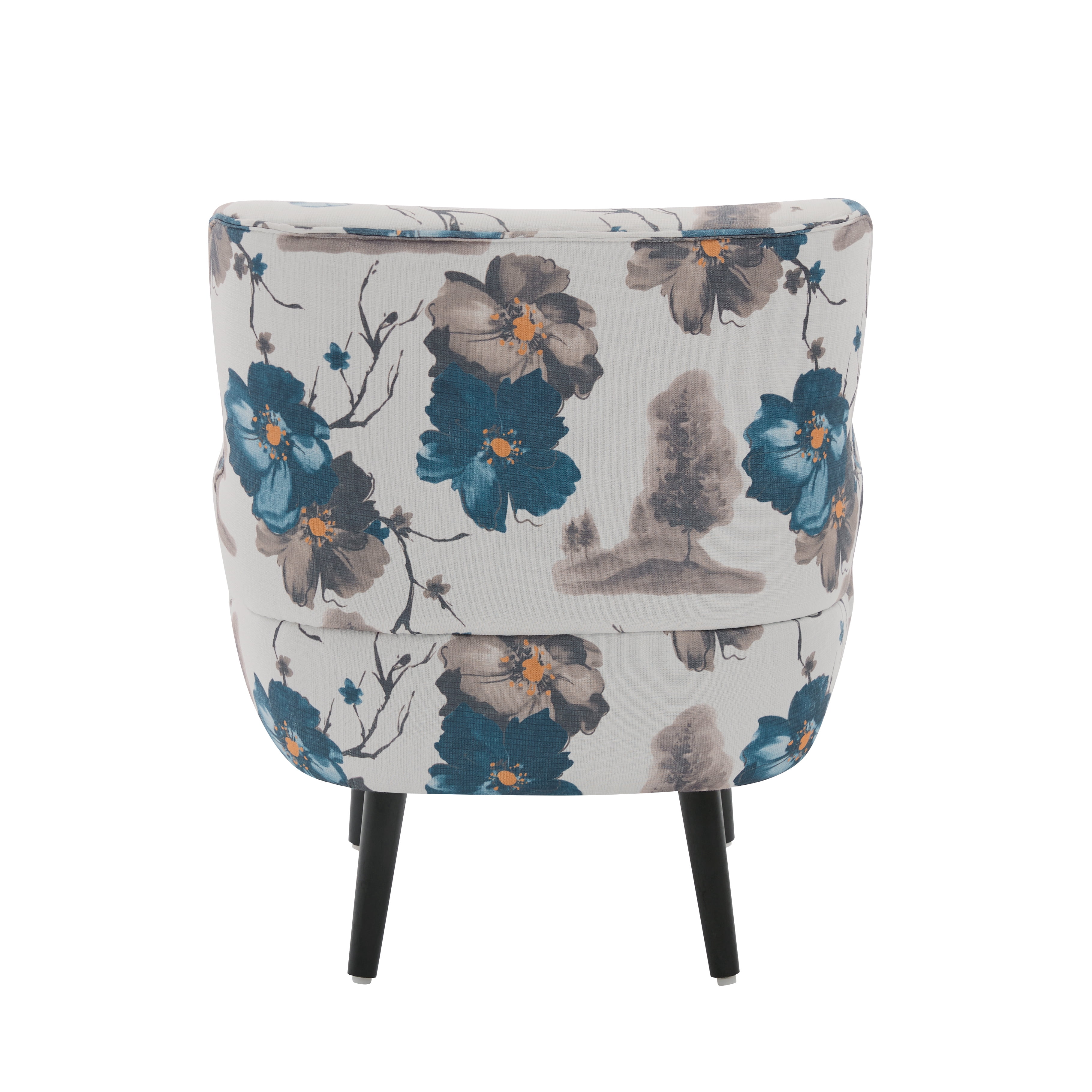 Euroco Modern Accent Chair,Upholstered Armchair with Round Arm & Solid Wood Legs,Comfy Reading Chair Club Chair for Bedroom, Living Room,White+Blue