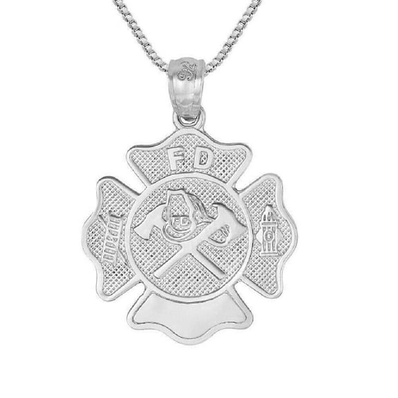 925 Sterling Silver Necklace w/ Fire Department Pendant Charm