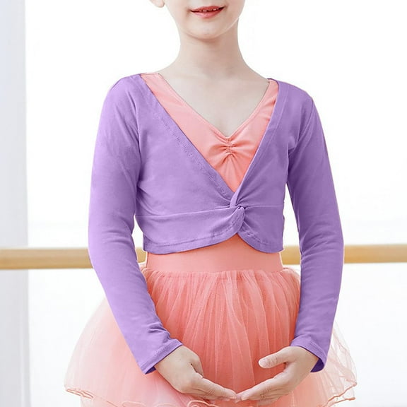 Delliss Ballet Wrap Top Cotton Long Sleeve Dance Cardigan Shrug for Girls 4-14 Years