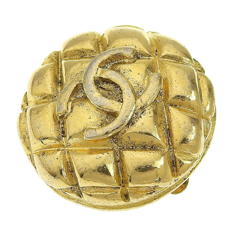 Chanel Gold Tone Round Coin Shape CC Logo Dangle Clip 1980