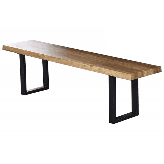 Contemporary Solid Wood Bench with Metal Frame, Dining Room Bench, Brown