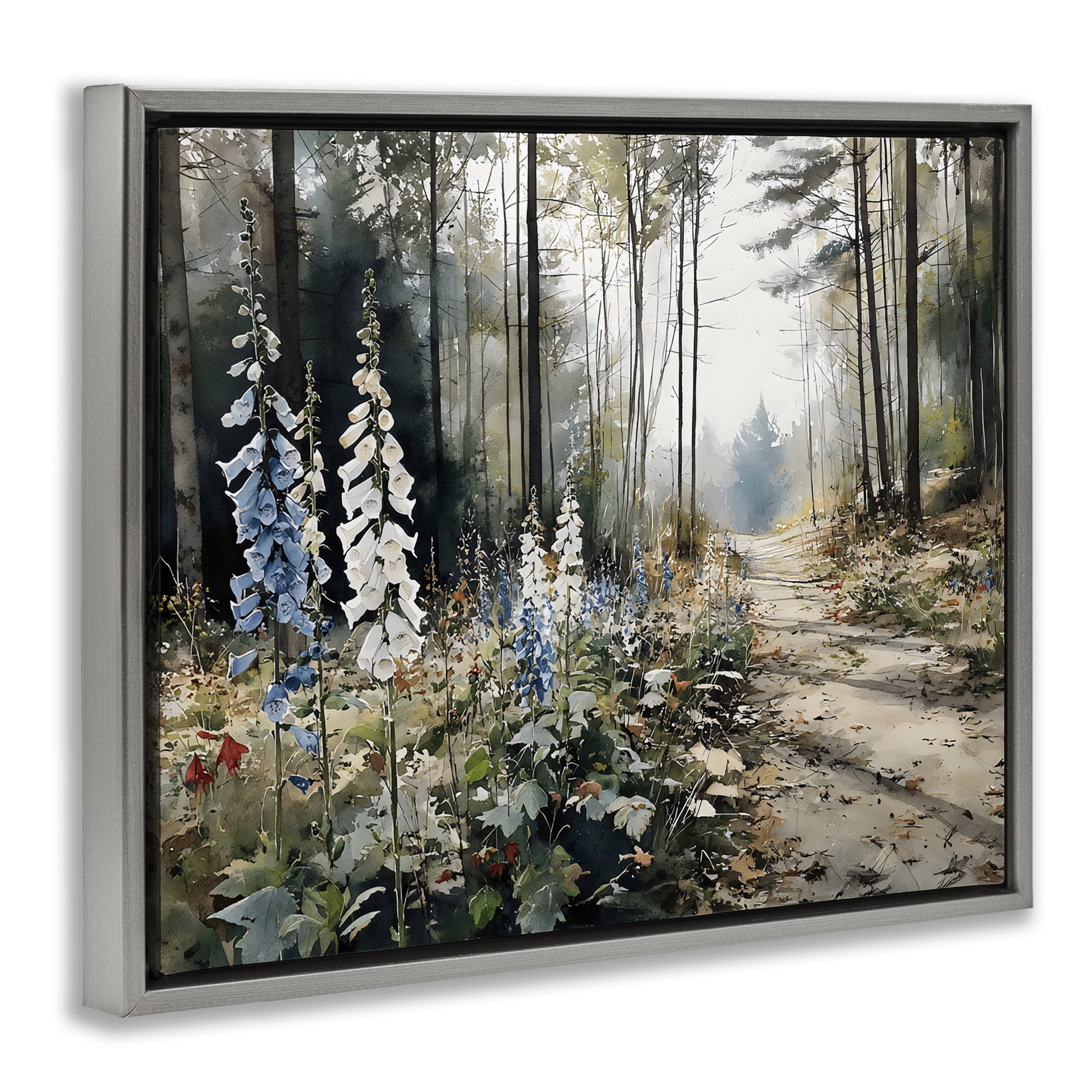 Stupell Industries Foxglove Path Sunlit Woods Gray Framed Floater Canvas Wall Art, design by Franklyn Gregory