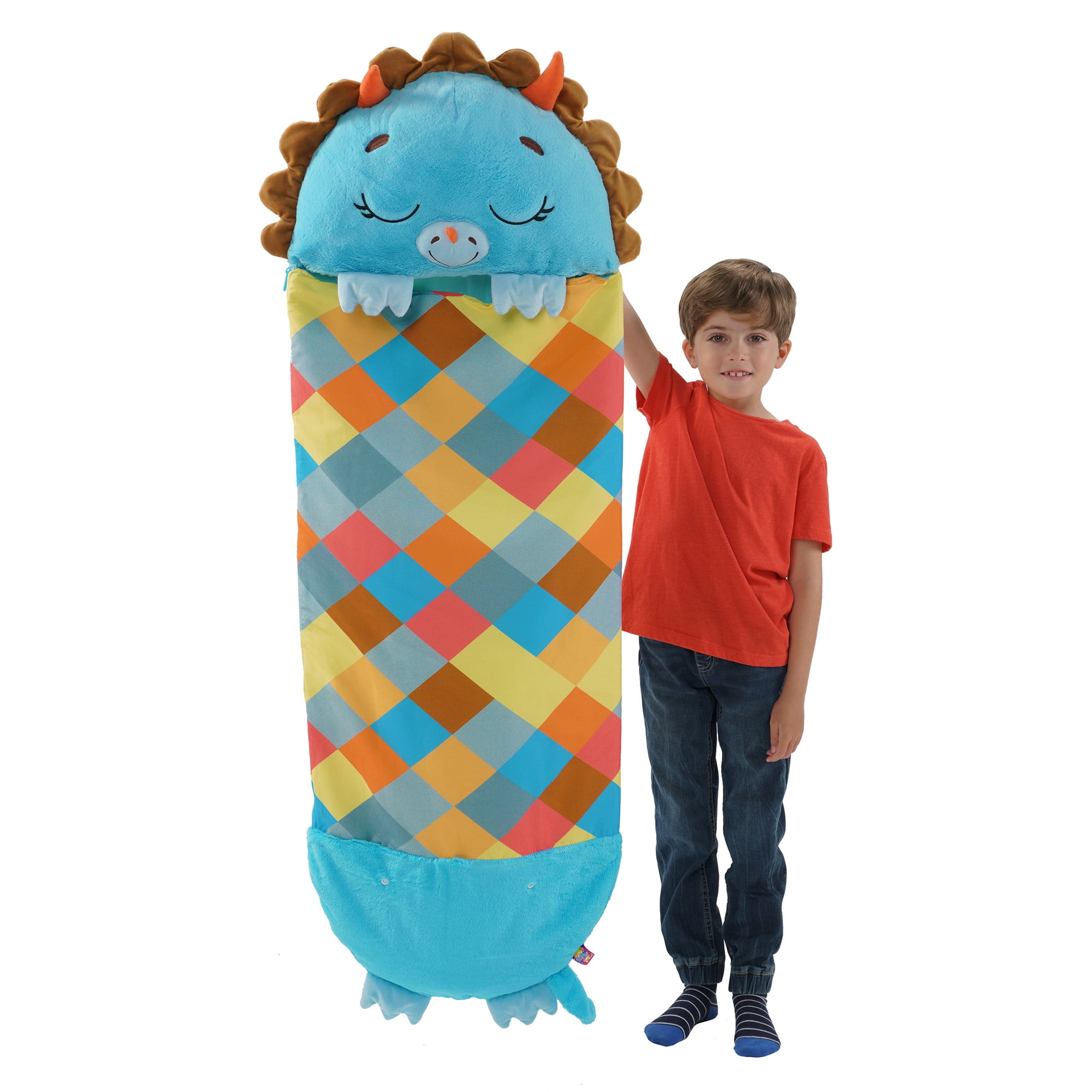 Happy Nappers: Pillow & Sleepy Sack: Medium - Triceratops Timmy - 54 x 20", 2-In-1: Plush Dinosaur Opens Into Sleeping Bag, Soft, Play & Nap, Kids 3+