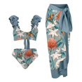 thumbnail image 3 of Traje de baño de una pieza para mujer, pareo de playa, falda cruzada, bikini con estampado floral retro, conjunto de baño de dos piezas de cintura alta, 3 of 5
