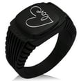 thumbnail image 1 of Stainless Steel Love Heart Calligraphy CZ Ribbed Needle Stripe Pattern Biker Style Polished Ring, 1 of 1
