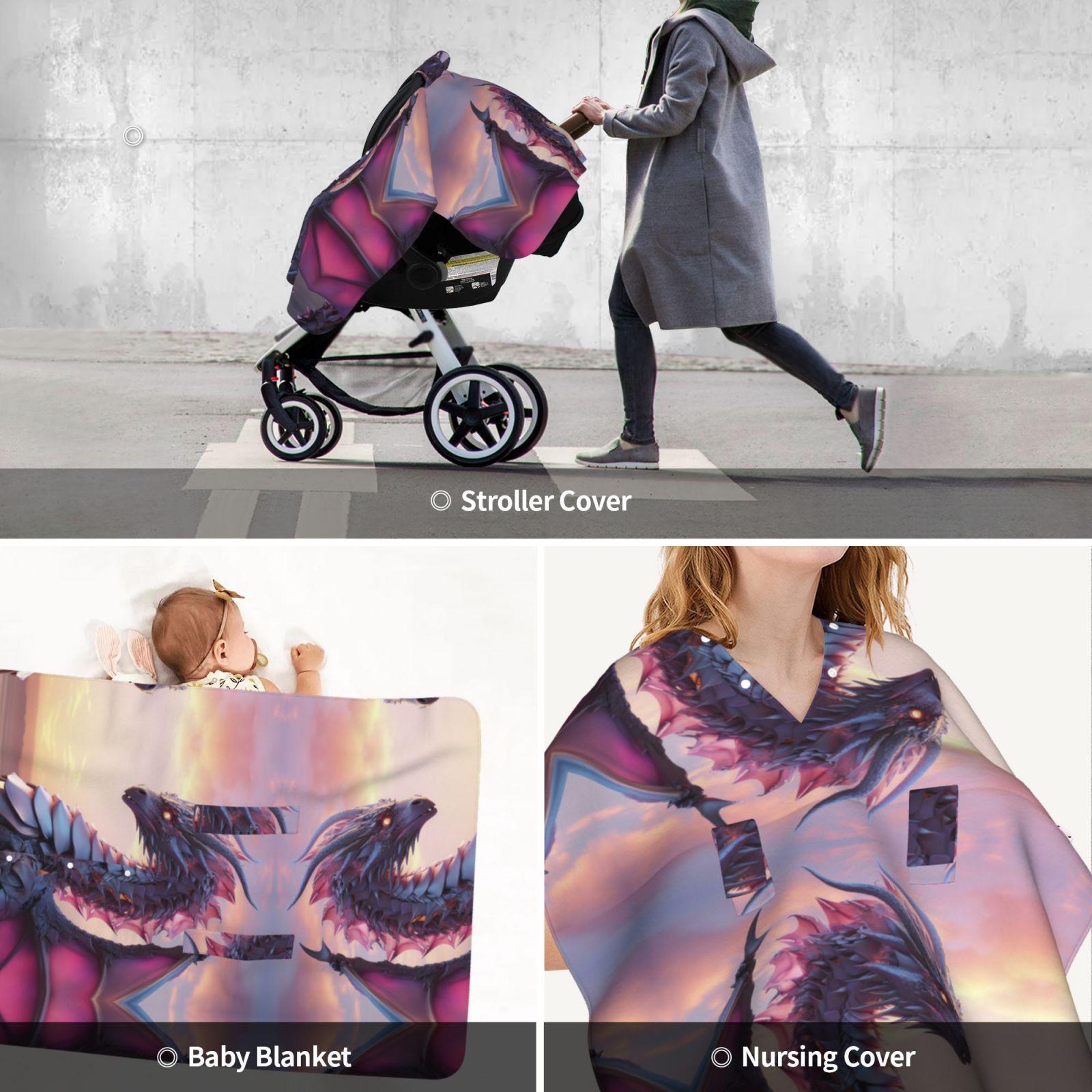 Car Seat Cover Baby - Pink Silver Dragon Breathable Infant Car Seat Cover for Baby Carseat, Lightweight Comfort Baby Essentials Must Haves Newborn Stuff for Girl Boy