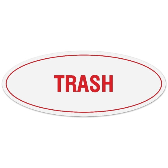 Signs ByLITA Oval Trash Sign - Laser-Engraved Lettering | Durable ABS Plastic | Vibrant Colors | Powerful Foam Tape (White/Red) - Large