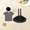 thumbnail image 2 of LMLYSoH Women Clown Costumes Black White Striped Tops Suspender Skirt Gloves and Hat Set Halloween Cosplay Outfit, 2 of 7