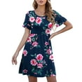 thumbnail image 5 of Sundresses for Women Casual Summer - Womens Casual Summer Beach Dresses Solid/Floral Crewneck Short Sleeve T-Shirt Dress Loose Swing Dress Aline Sundress, 5 of 7