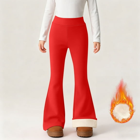 ATOGUTA Flare Leggings For Girls Winter Thickened Casual Sport Flare Yoga Pants Warm Leggings Size 4T-15, Red