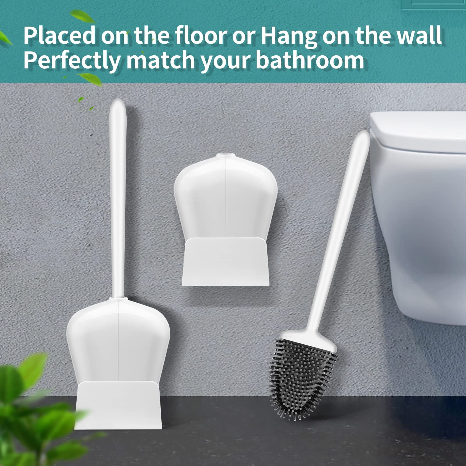 AYAOQIANG 2 Pack Toilet Brush with Ventilated Drying Holder, Silicone Toilet Bowl Brush Bathroom Cleaning Bowl Brush Kit Sturdy Cleaning Toilet Brush White