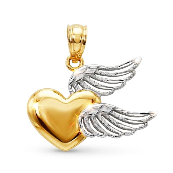 Charm America - Gold Heart with Angel Wings Charm - 10 Karat Solid Gold