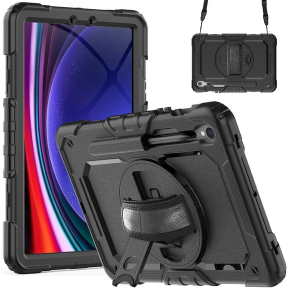 Case for Samsung Galaxy Tab S10 FE/ S9 FE 5G 10.9 Inch/Tab S9 11 Inch, Heavy Duty Shockproof Protective Case with Screen Protector, 360° Rotating Stand, Hand/Shoulder Strap