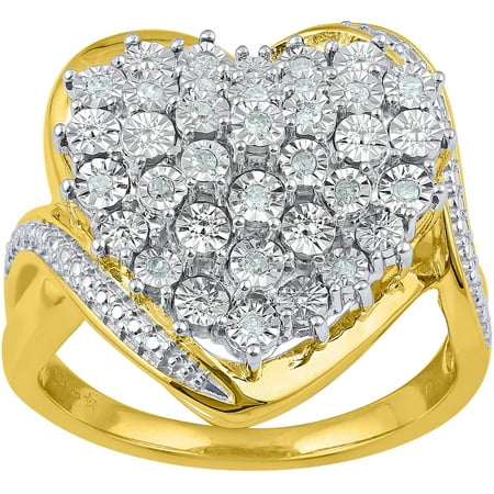 1/10 Carat T.W. Diamond Yellow Gold over Sterling Silver Fashion Cluster Ring