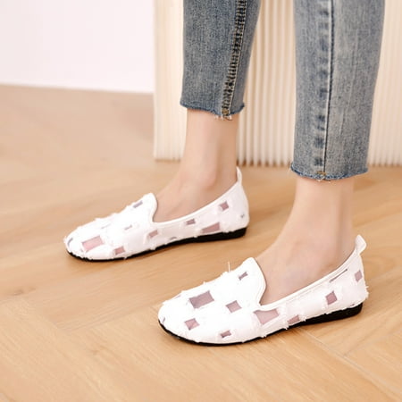 

ERTUTUYI Women s Shoes Mesh Flat-bottom Hollow Breathable Comfortable Lace Single Shoes White 39