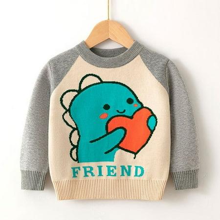 

Hunpta Toddler Boys Girls Cartoon Love Little Dinosaur Print Sweater Long Sleeve Warm Knitted Pullover Knitwear Tops Sweater
