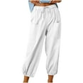 thumbnail image 1 of pbnbp Women's Plus Size Cotton Linen Solid Pockets Drawstring Capri Pants, Plus Size Womens Capris with Pockets, 1 of 4