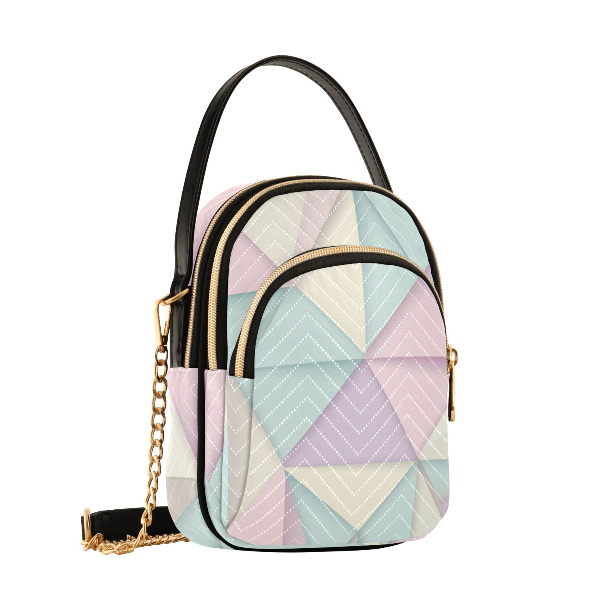 FORMRS Crossbody Bag for Women Quilted Travel Shoulder Cell Phone Purse with Chain Strap Handbag, Purple Geometric