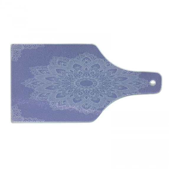 Oriental Cutting Board, Monochrome Design Floral Mandala Folkloric Ornament Print, Decorative Tempered Glass Cutting and Serving Board, in 3 Sizes, by Ambesonne