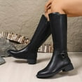 thumbnail image 3 of Rokment Black Knee High Motorcycle Riding Boots for Women Winter Fall Leather Chunky Mid Heel Wide Calf Work Tall Boots Black Size 6.5, 3 of 7