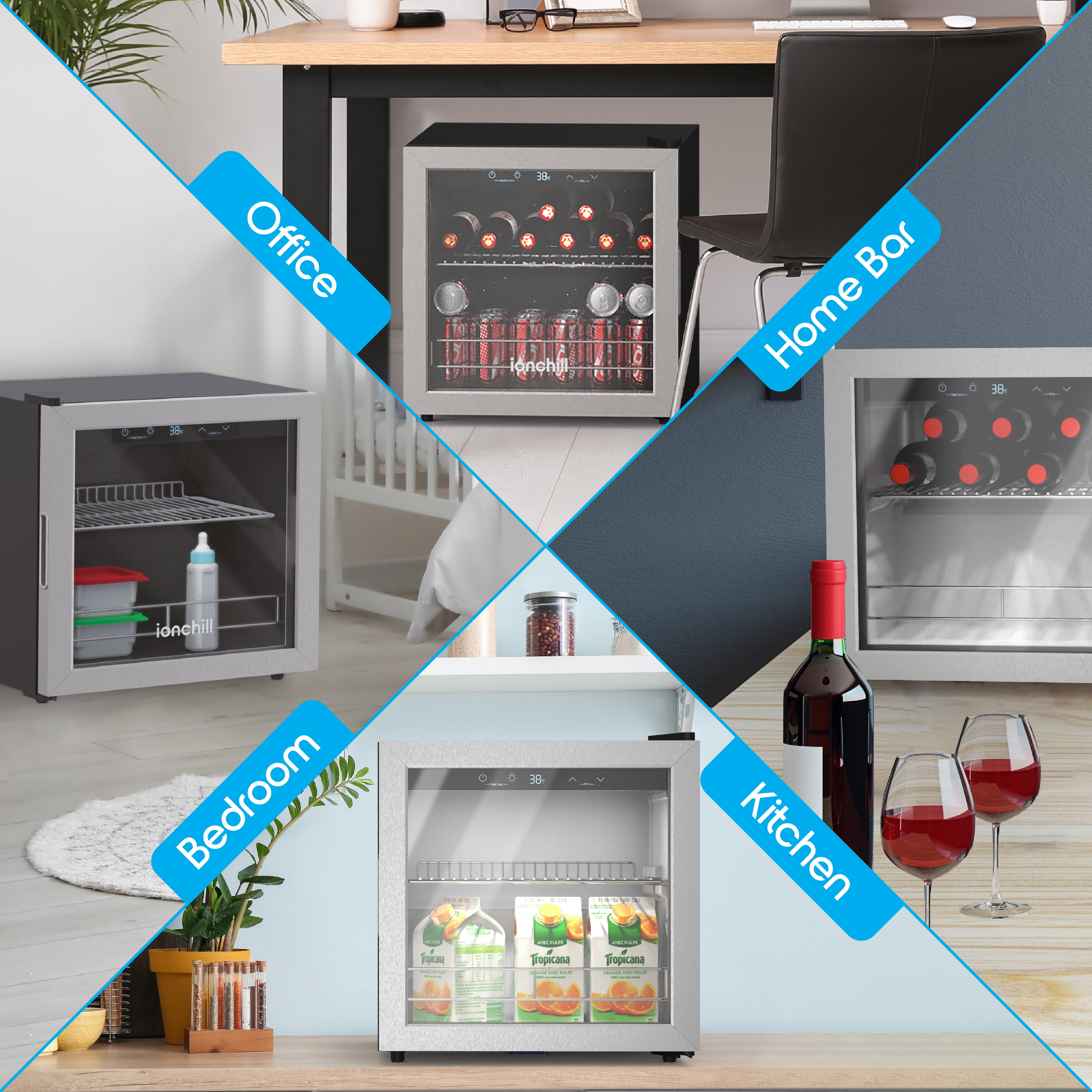 Ionchill 48-Can Mini Fridge, Compact Beverage Refrigerator with Smart Temperature Control & Standard Door, 1.4 Cu. ft., 17.3 in., New