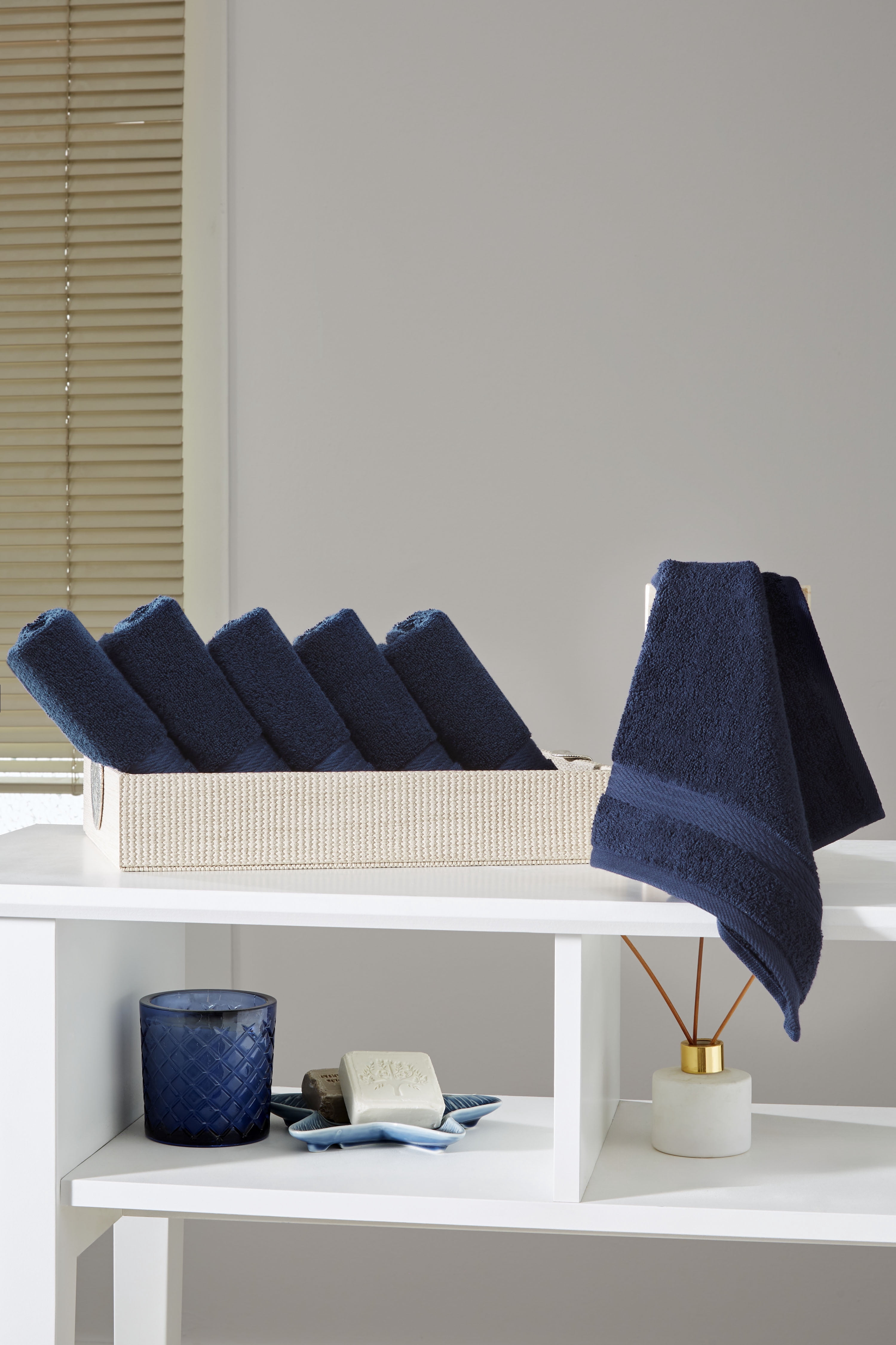 Ozdilek 6-Piece Washcloth Set 13x13 Bath Towels 100% Turkish Cotton, 600 GSM, Soft, Gentle on Sensitive Skin, Multi-Purpose Use, Washable, Reusable, Ideal for Baby Care & Spa 6 Towels  (Navy Blue)