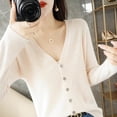 thumbnail image 2 of 2024 Spring And Autumn Sweater New Women's V-neck Cardigan Solid Color Long Sleeve Women's Clothing Cardigan ZD035, 2 of 5