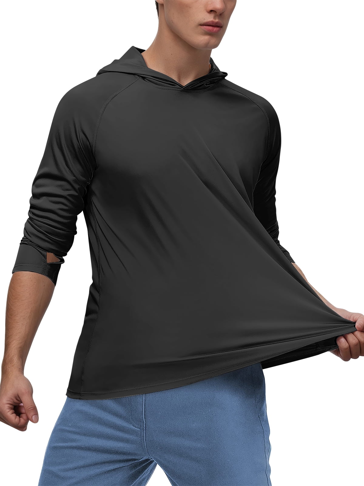 Sanmadrola Mens UPF 50+ Sun Protection Hoodie Fishing Shirts for Men Long Sleeve SPF Hiking Running Workout Thumbhole Shirt Hooded Quick Dry Lightweight
