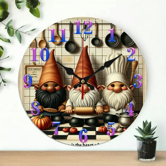 chef hats, kitchen utensils, cooking theme Wood Wall Clock, Silent Mechanical Movement Battery Operated (AA Not Included), Great for Living Room, Kitchen, Dorm Decoration and Daily Practical Gift