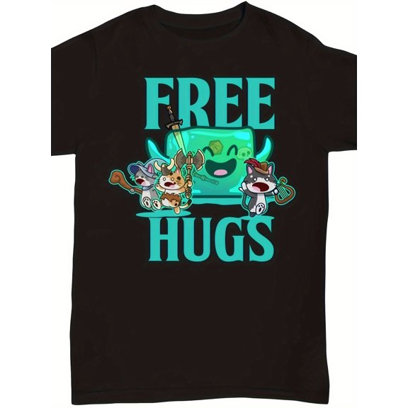 DND Free Hug Gelatinous Cube T-Shirt - Black RPG Gaming Tee with Free Hugs Text, Lightweight 220gsm Fabric for Dungeons & Dragons, Tabletop RPGs, DMs - Funny Monster Graphic Shirt