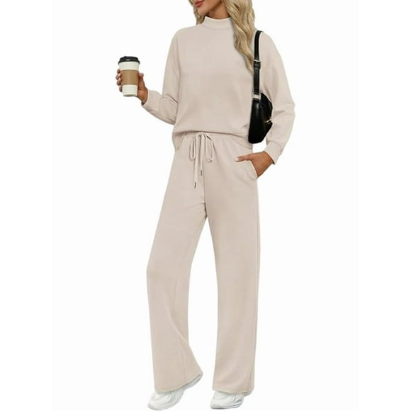 Women'S 2 Piece Sets Sweatshirt Casual Travel Outfits Lounge Wide Leg Tracksuit Cozy Sweatsuits Fashion Apricot M