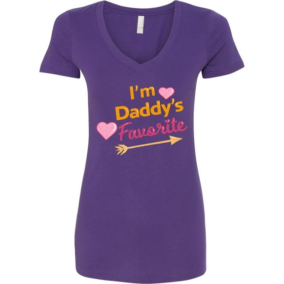 Inktastic I'm Daddy's Favorite with Arrow and Hearts in Pink Women's V-Neck T-Shirt