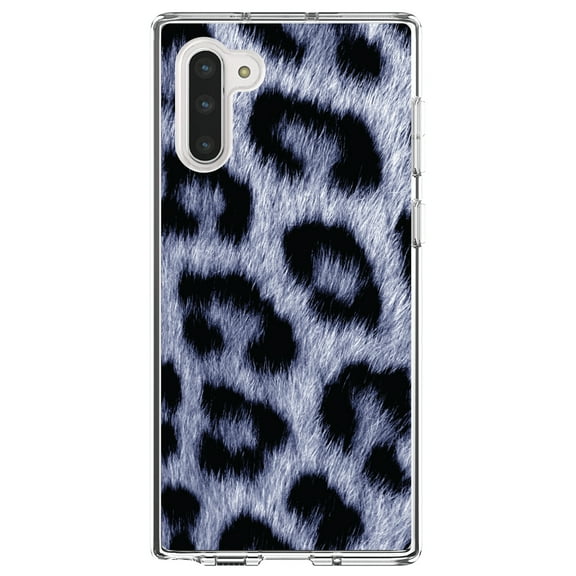 DistinctInk Clear Shockproof Hybrid Case for Samsung Galaxy Note 10 (6.3" Screen) - TPU Bumper, Acrylic Back, Tempered Glass Screen Protector - Blue Black Leopard Fur Skin Print