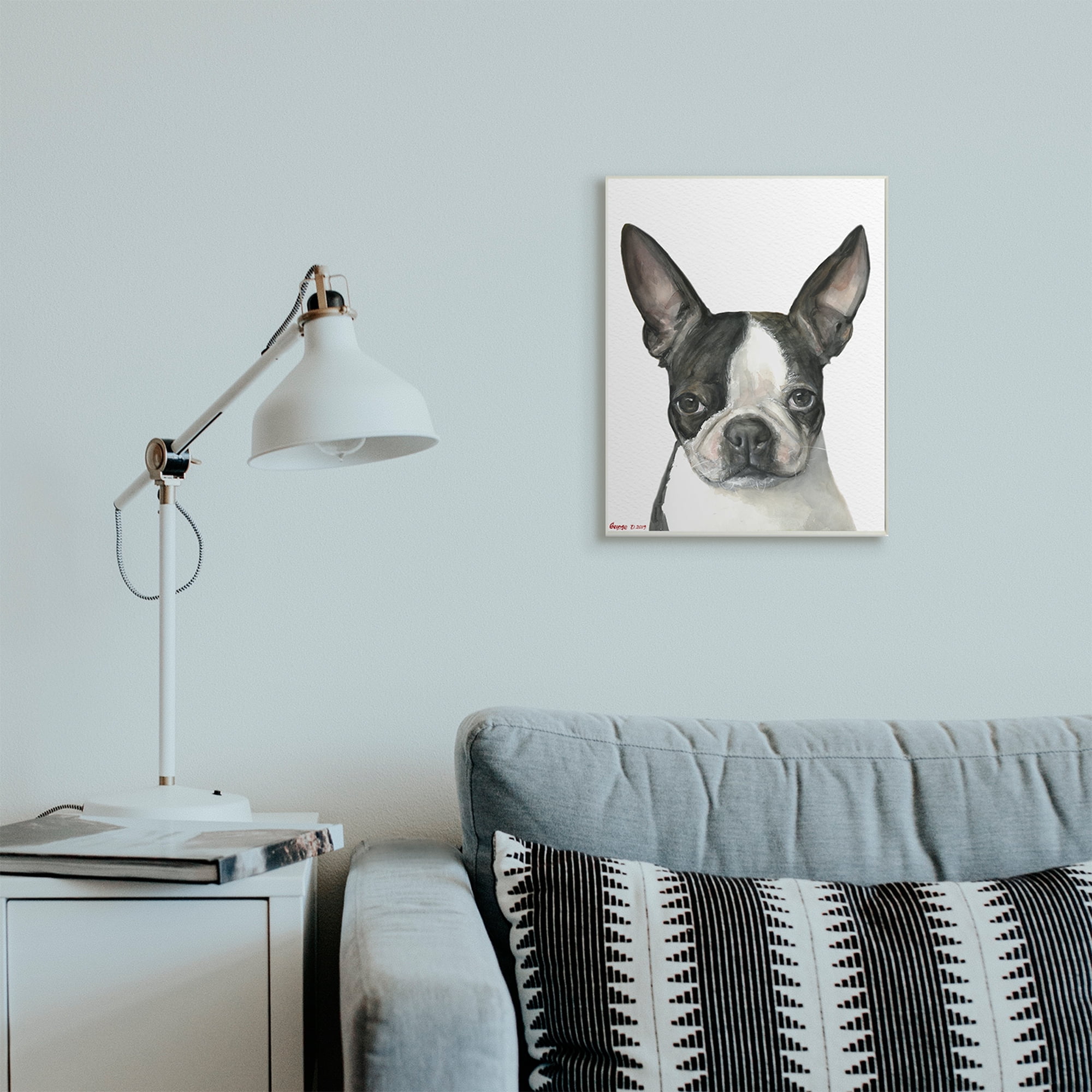 Minimal Boston Terrier Portrait Pet Dog Black White 13 in x 19 in Framed Painting Art Print, by Stupell Home Décor