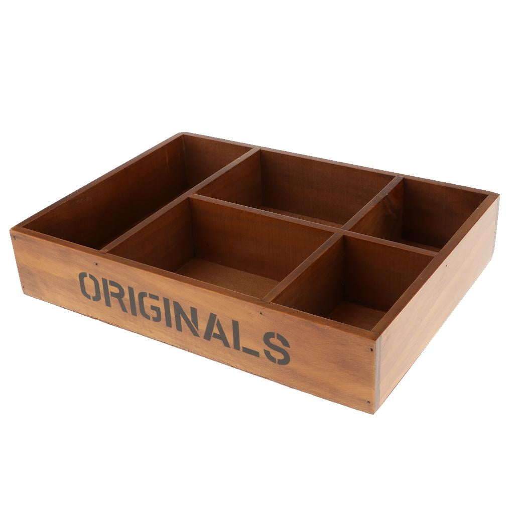 5Grid Vintage Wooden Storage Divided Desk Organizer Tray Sundries