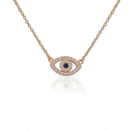 Cuff White Pendant - 925 Sterling Silver Evil Eye White Blue CZ Pendant Necklace