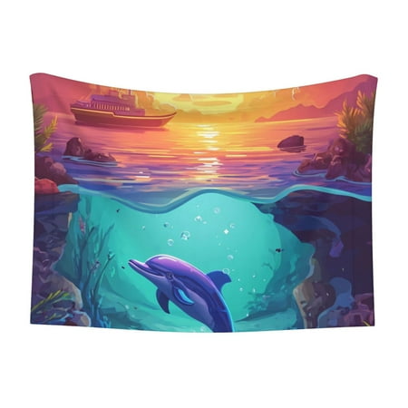 Naloa Hawaiian Island Dolphin Dog Blanket 3 Sizes Cat Blanket for Indoor Cats Large Medium Small Dog Gifts-Medium
