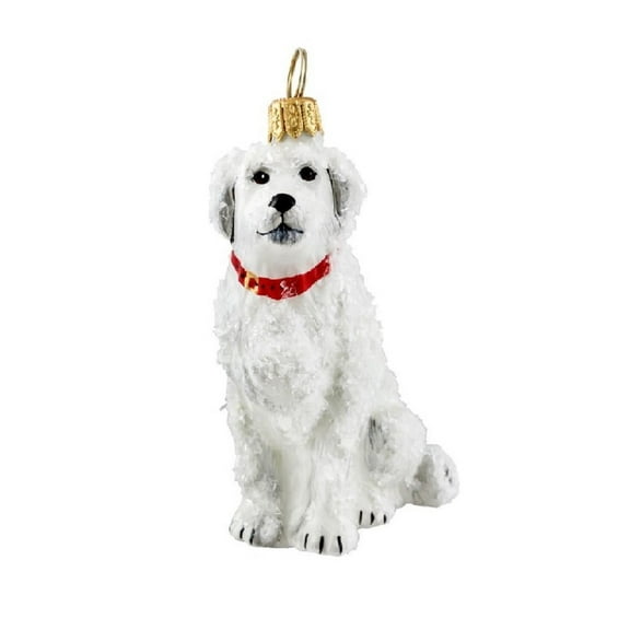 Snowy Great Pyrenees Mountain Dog Polish Blown Glass Christmas Ornament